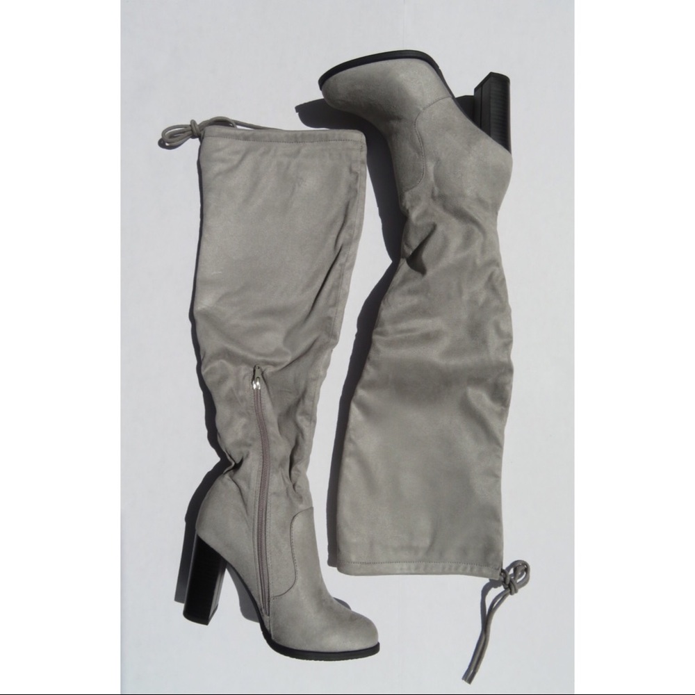 Gray Suede Knee High Boots